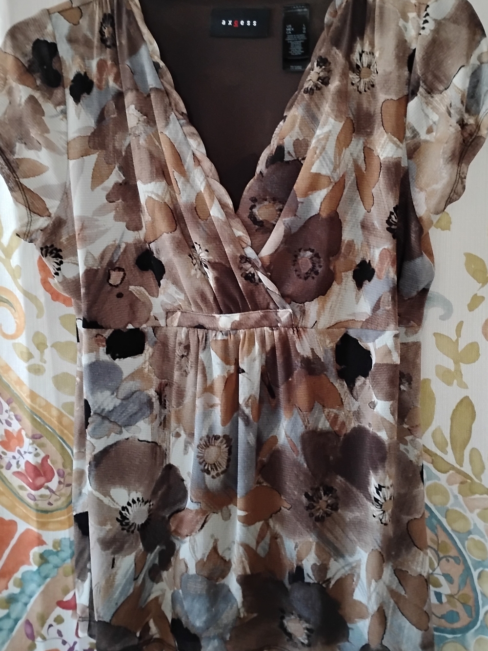 Axcess Brown Floral Wrap-Front Tunic Top